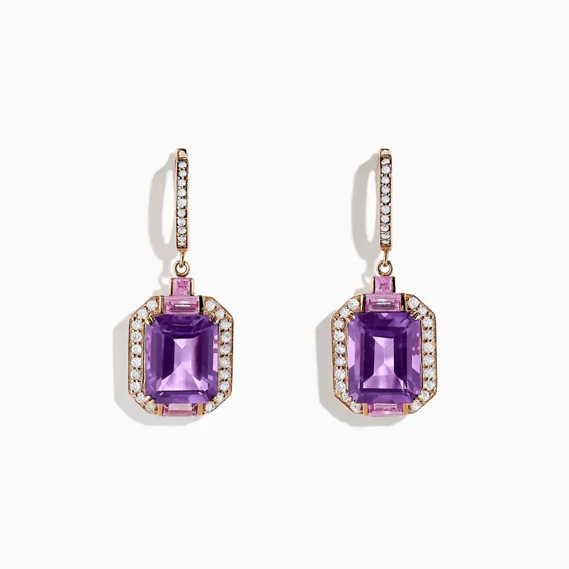 14K Rose Gold Amethyst, Pink Sapphire and Diamond Earrings, 7.04 TCW sold by Effy
