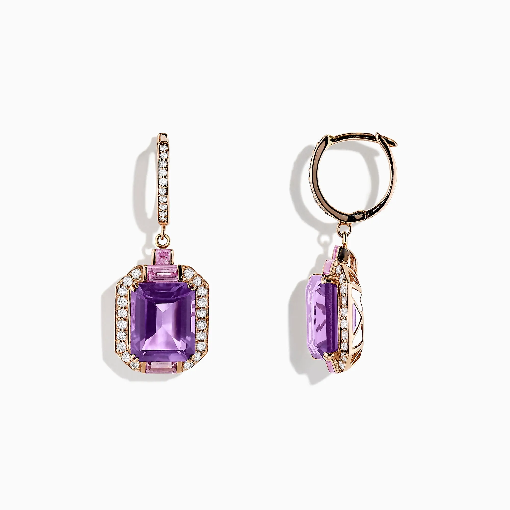 14K Rose Gold Amethyst, Pink Sapphire and Diamond Earrings, 7.04 TCW sold by Effy product image thumbnail 2