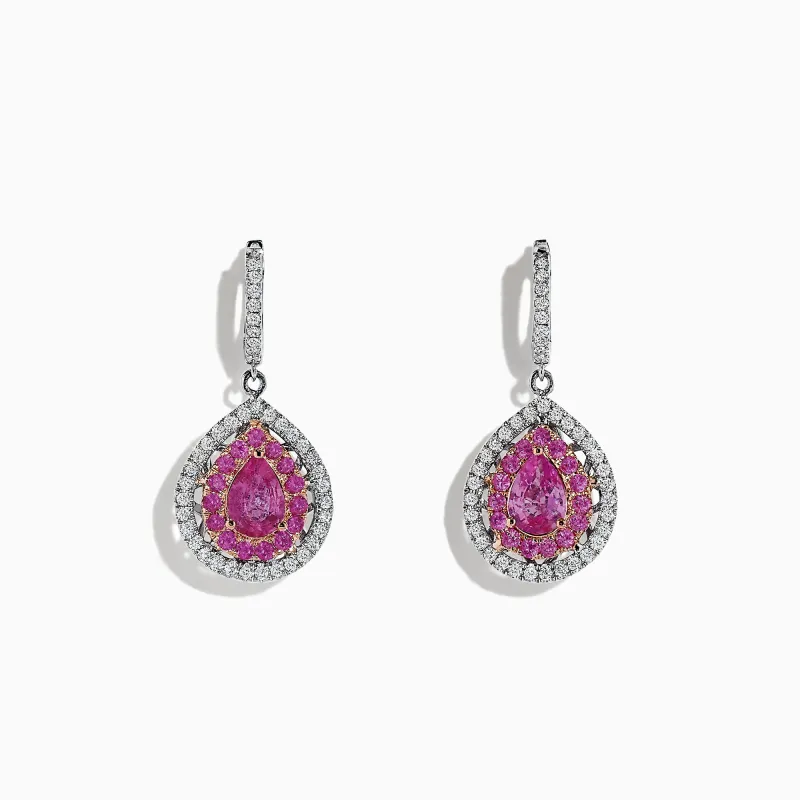 14K Two Tone Gold Pink Sapphire and Diamond Drop Earrings, 2.73 TCW sold by Effy