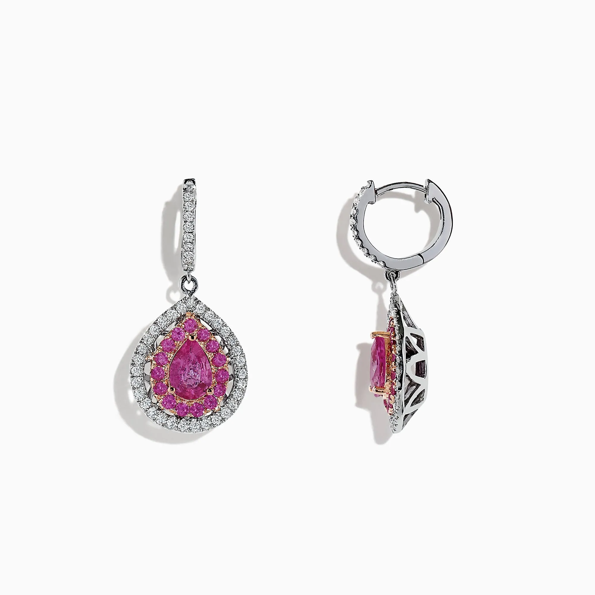 14K Two Tone Gold Pink Sapphire and Diamond Drop Earrings, 2.73 TCW sold by Effy product image thumbnail 2