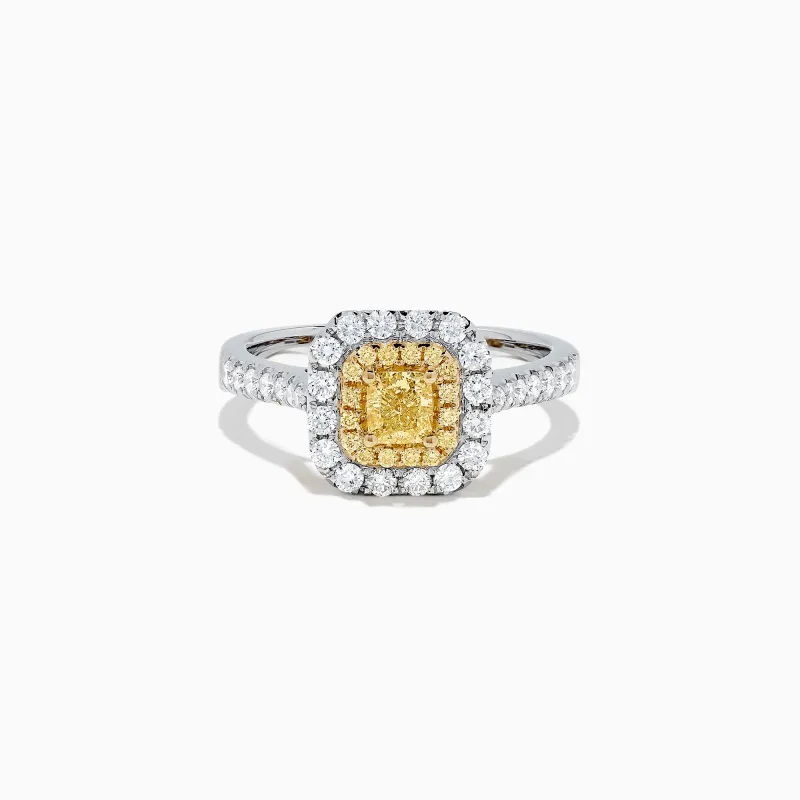 Canare 18K Two Tone Gold Cushion Double Halo Yellow Diamond Ring, 0.97 TCW sold by Effy