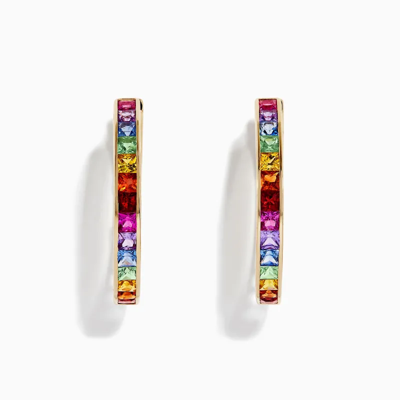 Watercolors 14K Yellow Gold Multi Sapphire 1" Hoop Earrings, 4.79 TCW sold by Effy