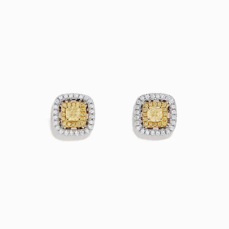 Canare 18K Two Tone Gold Double Halo Yellow Diamond Stud Earrings, 0.76 TCW sold by Effy