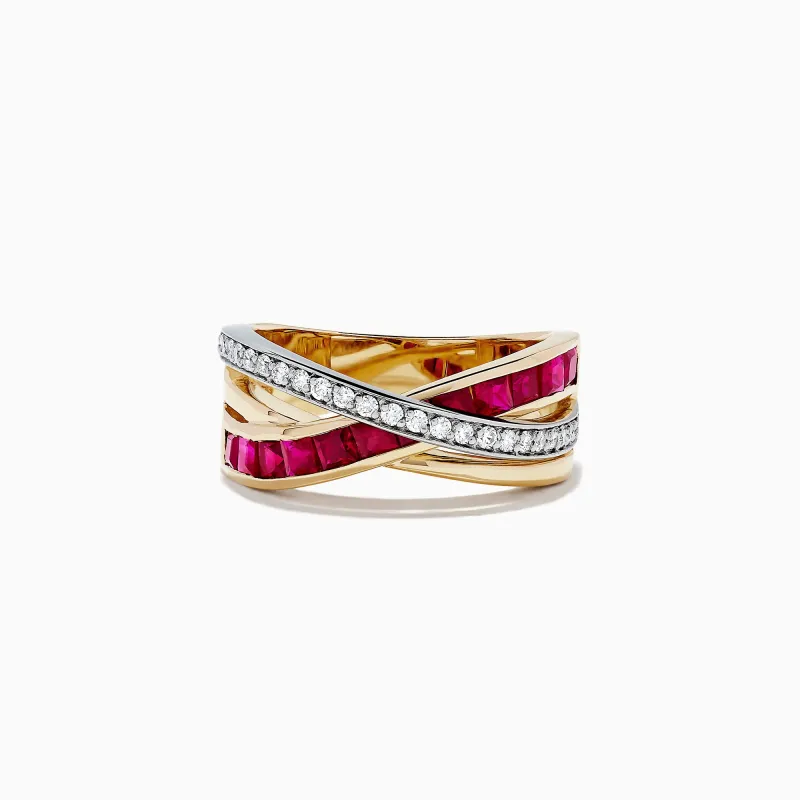 Ruby Royale 14K Two Tone Gold Ruby and Diamond Crossover Band, 1.48 TCW sold by Effy