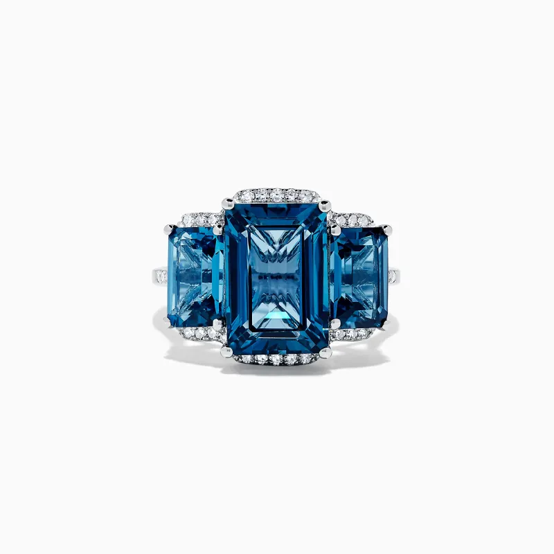 Ocean Bleu 14K White Gold London Blue Topaz and Diamond Ring, 8.72 TCW sold by Effy