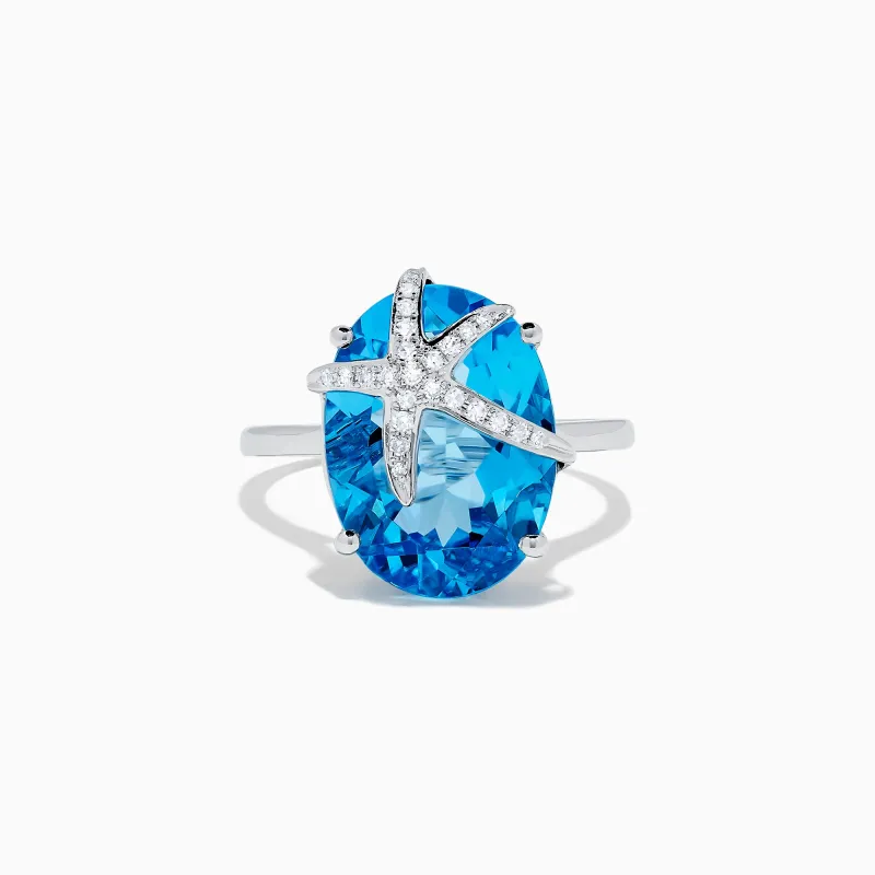 Seaside 14K Gold Blue Topaz and Diamond Starfish Ring, 13.74 TCW sold by Effy