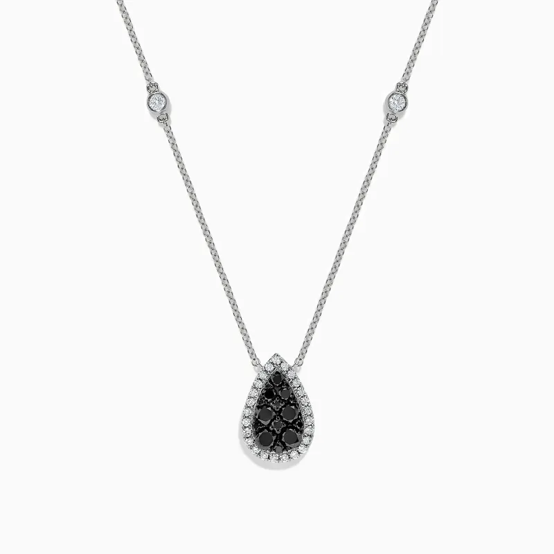 14K White Gold Black and White Diamond Pear Shaped Necklace, 1.09 TCW sold by Effy