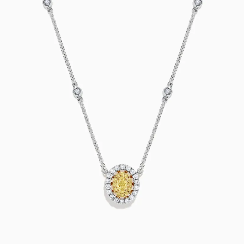 Canare 14K White Gold Oval Halo Yellow Diamond Pendant Necklace, 0.81 TCW sold by Effy