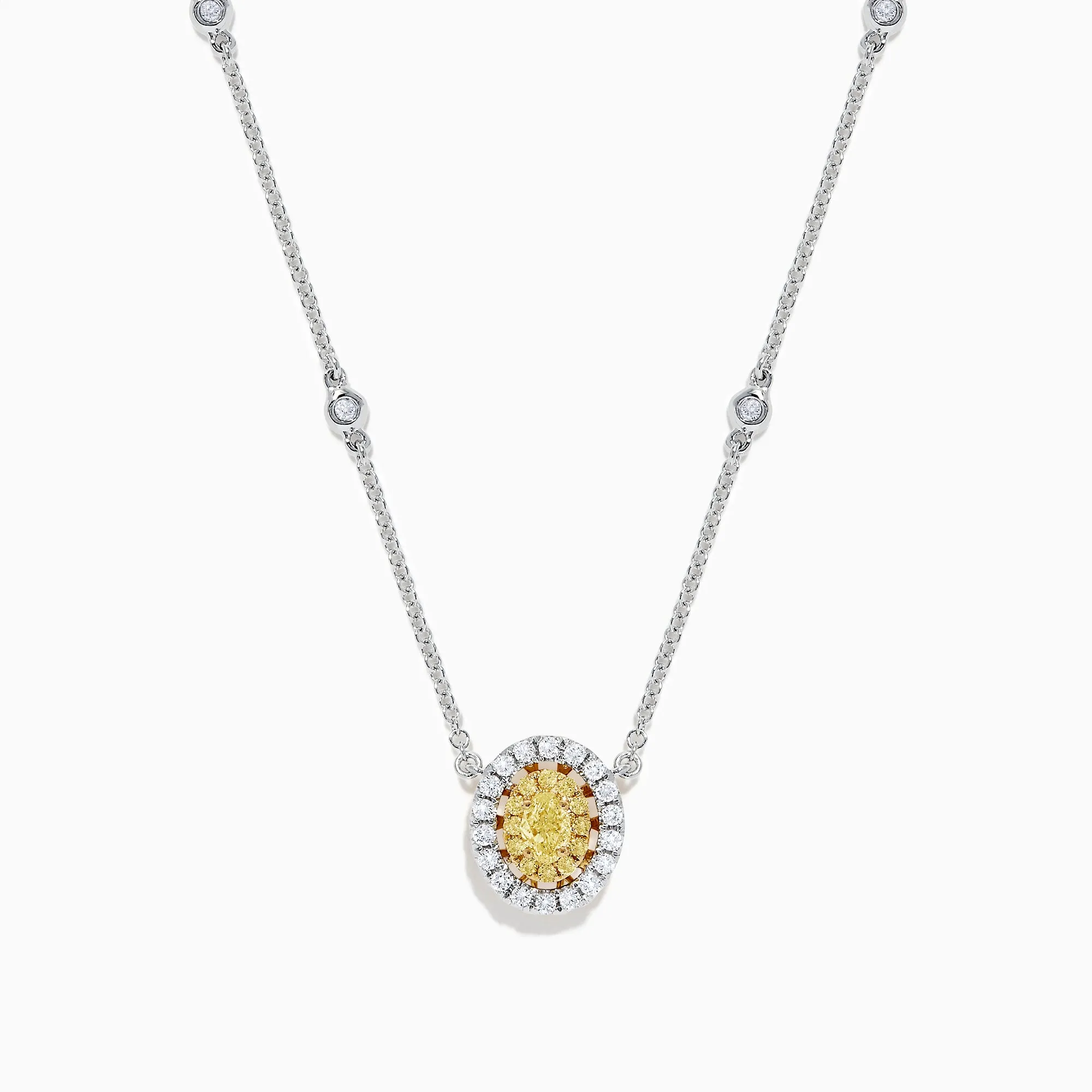 Canare 14K White Gold Oval Halo Yellow Diamond Pendant Necklace, 0.81 TCW sold by Effy