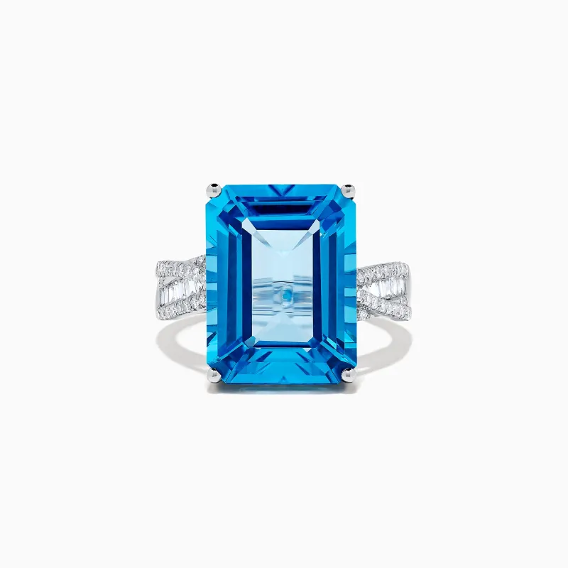 Ocean Bleu 14K White Gold Blue Topaz and Diamond Ring, 13.65 TCW sold by Effy