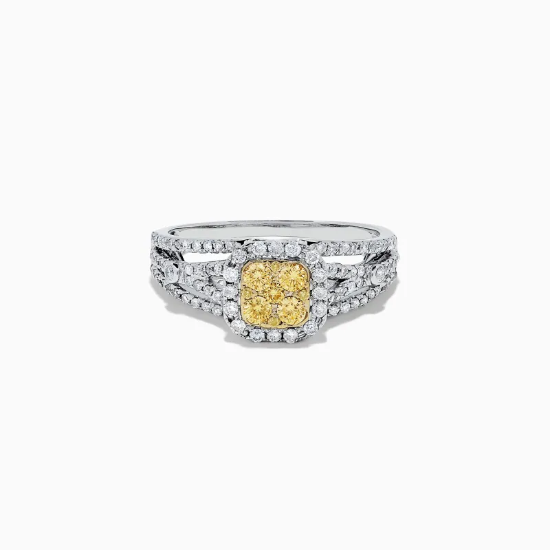 Canare 14K Two Tone Gold Cushion Shaped Cluster Yellow Diamond Ring, 0.72 TCW sold by Effy