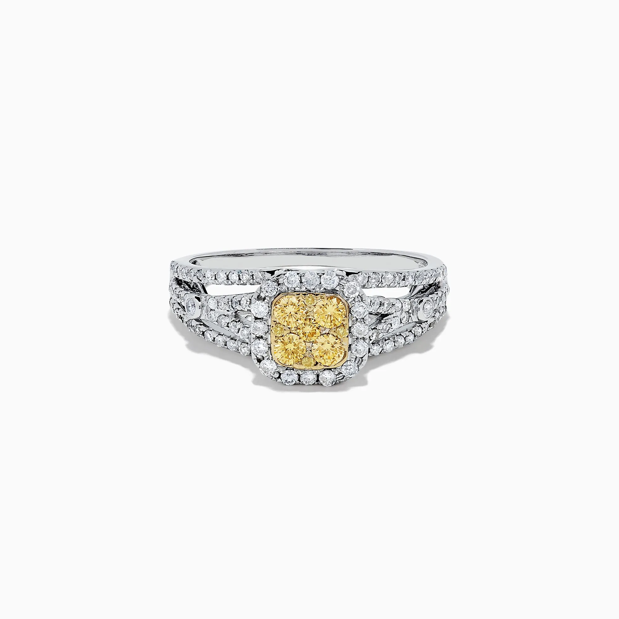 Canare 14K Two Tone Gold Cushion Shaped Cluster Yellow Diamond Ring, 0.72 TCW sold by Effy