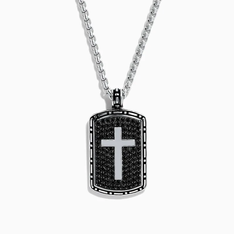 Men's Sterling Silver Black Sapphire Cross Dog Tag Pendant, 1.87 TCW sold by Effy