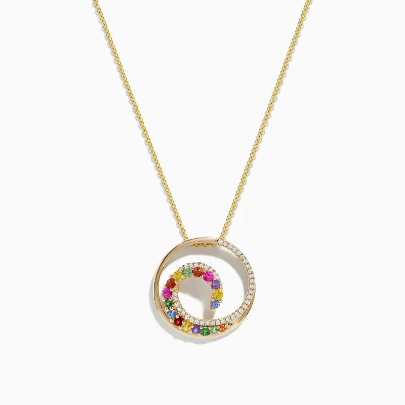 Watercolors 14K Gold Multi Sapphire and Diamond Wave Pendant, 0.85 TCW sold by Effy