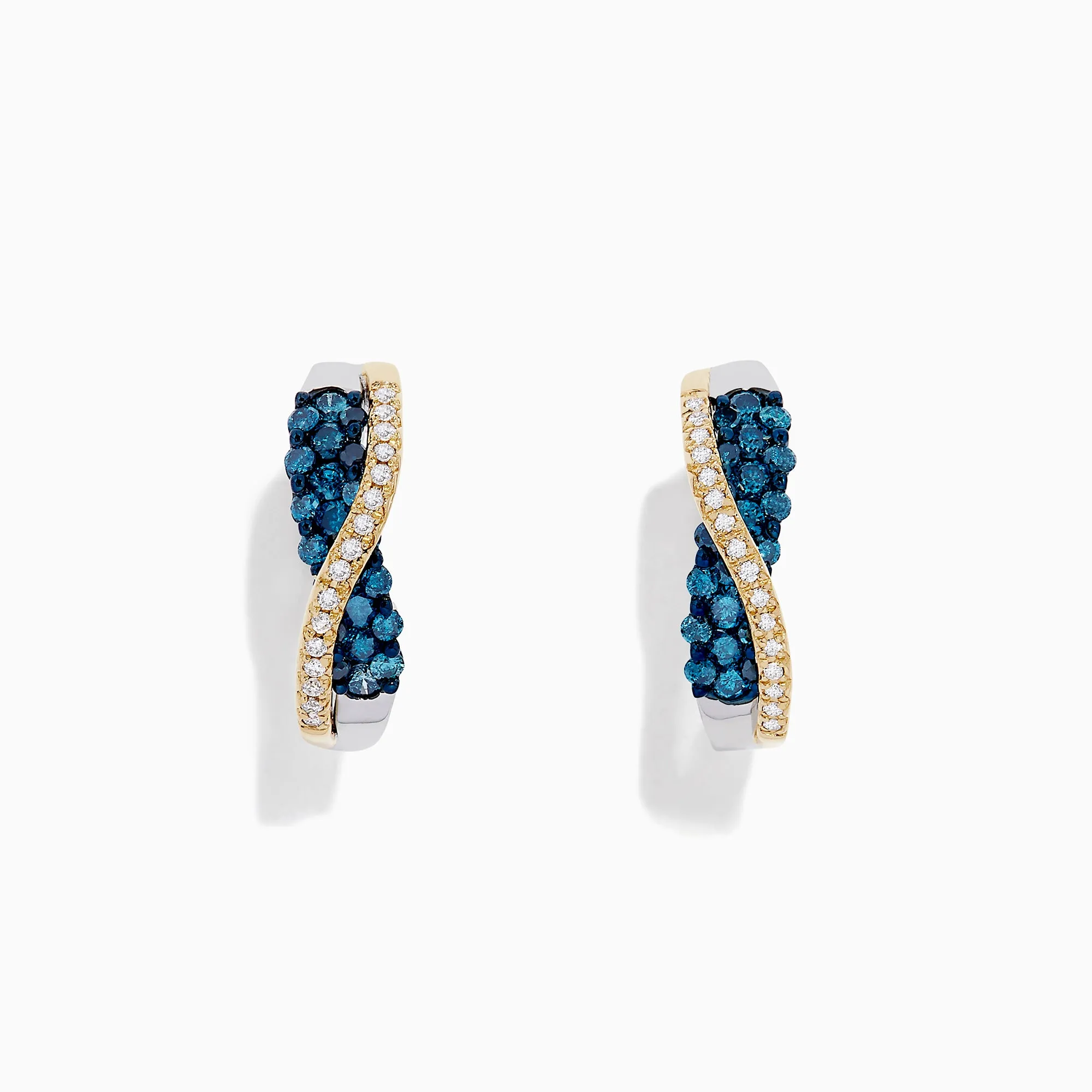 14K Two Tone Gold Blue and White Diamond Crossover Hoop Earrings, 1.00 TCW sold by Effy