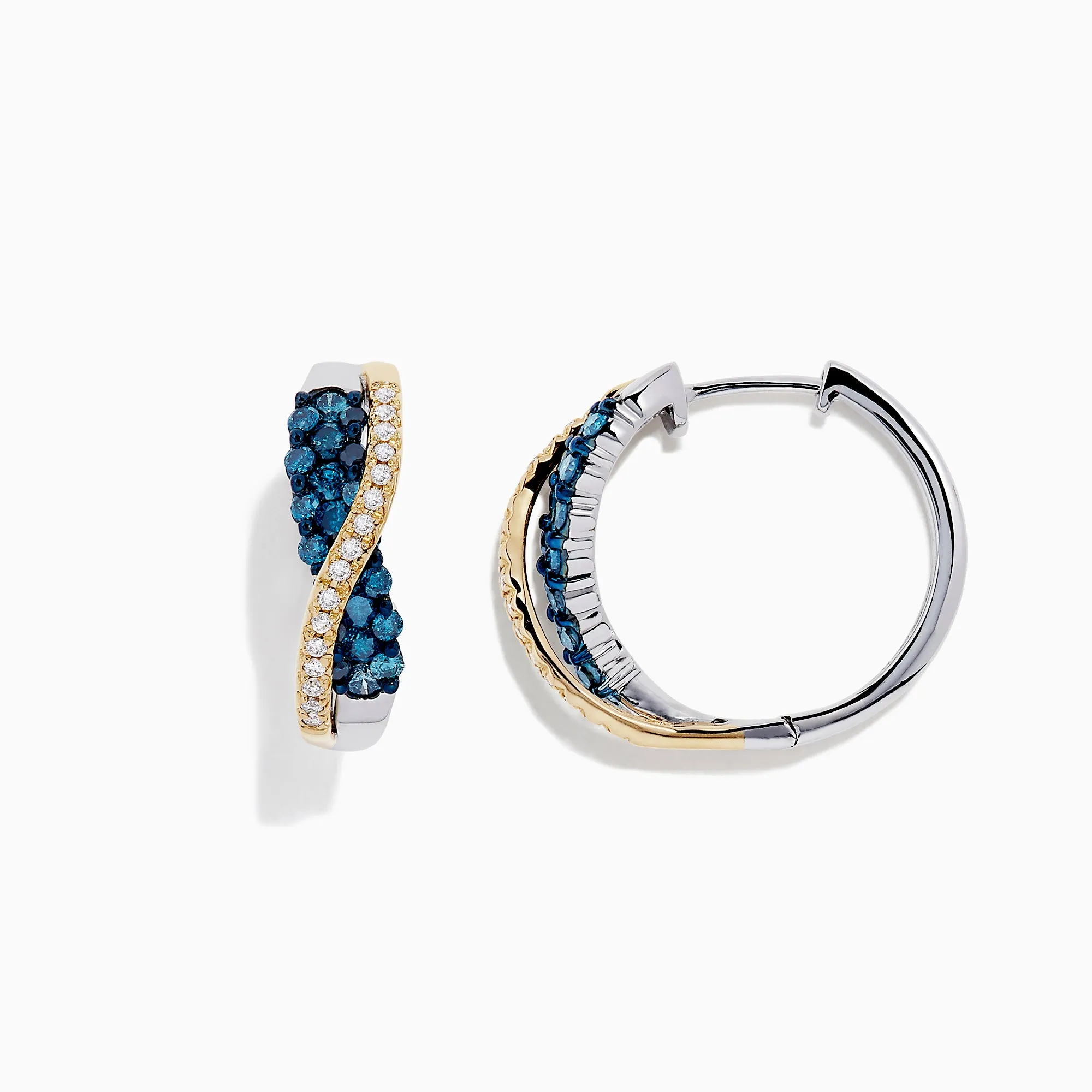 14K Two Tone Gold Blue and White Diamond Crossover Hoop Earrings, 1.00 TCW sold by Effy product image thumbnail 2