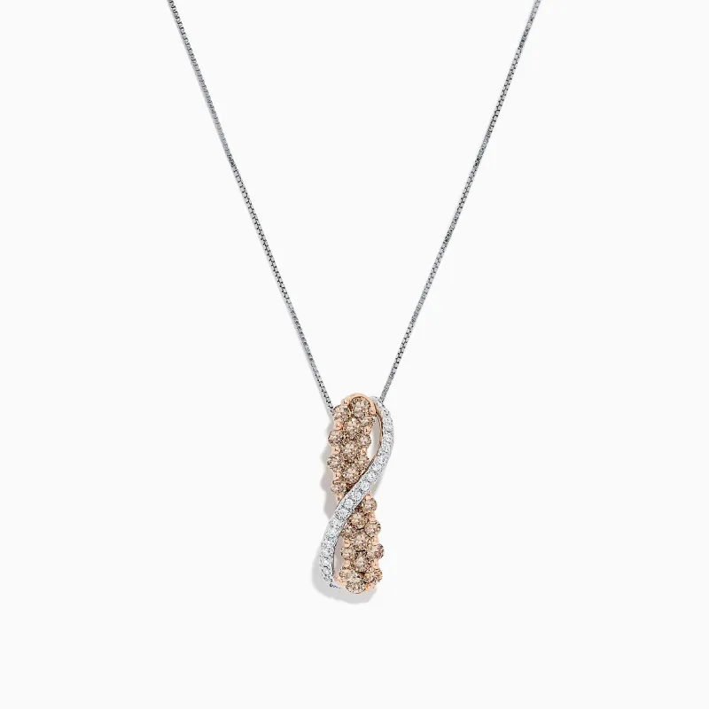 14K Two Tone Gold Brown and White Diamond Crossover Pendant, 1.00 TCW sold by Effy