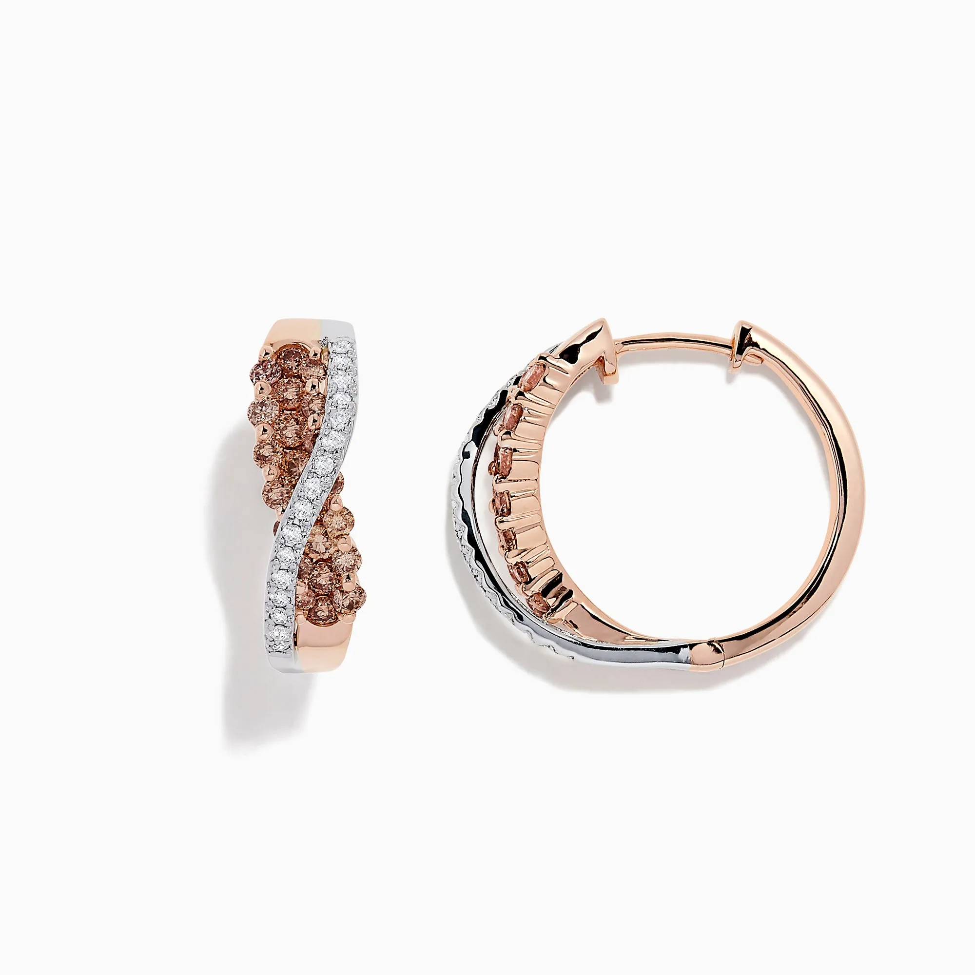 14K 2-Tone Gold Brown and White Diamond Crossover Hoop Earrings, 1.00 TCW sold by Effy product image thumbnail 2