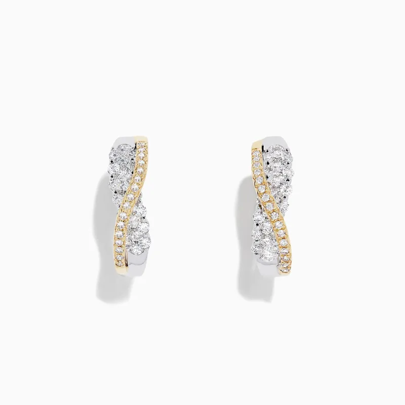 14K White and Yellow Gold 3/4" Diamond Crossover Hoop Earrings, 1.00 TCW sold by Effy