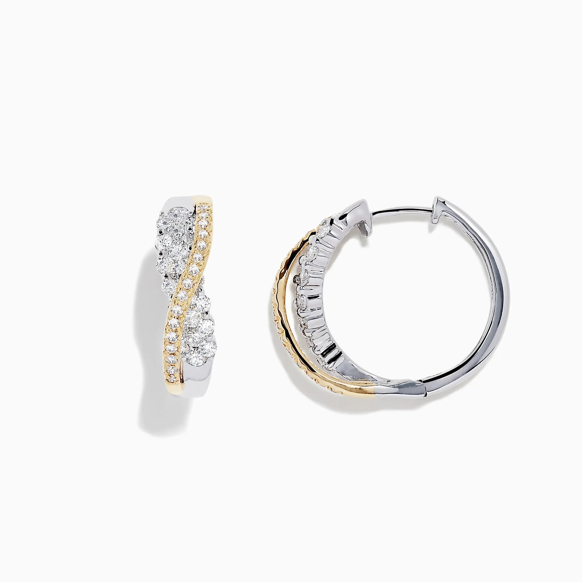 14K White and Yellow Gold 3/4" Diamond Crossover Hoop Earrings, 1.00 TCW sold by Effy product image thumbnail 2