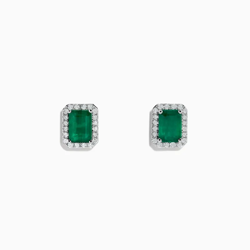 14K White Gold Diamond Halo Emerald Stud Earrings, 2.15 TCW sold by Effy
