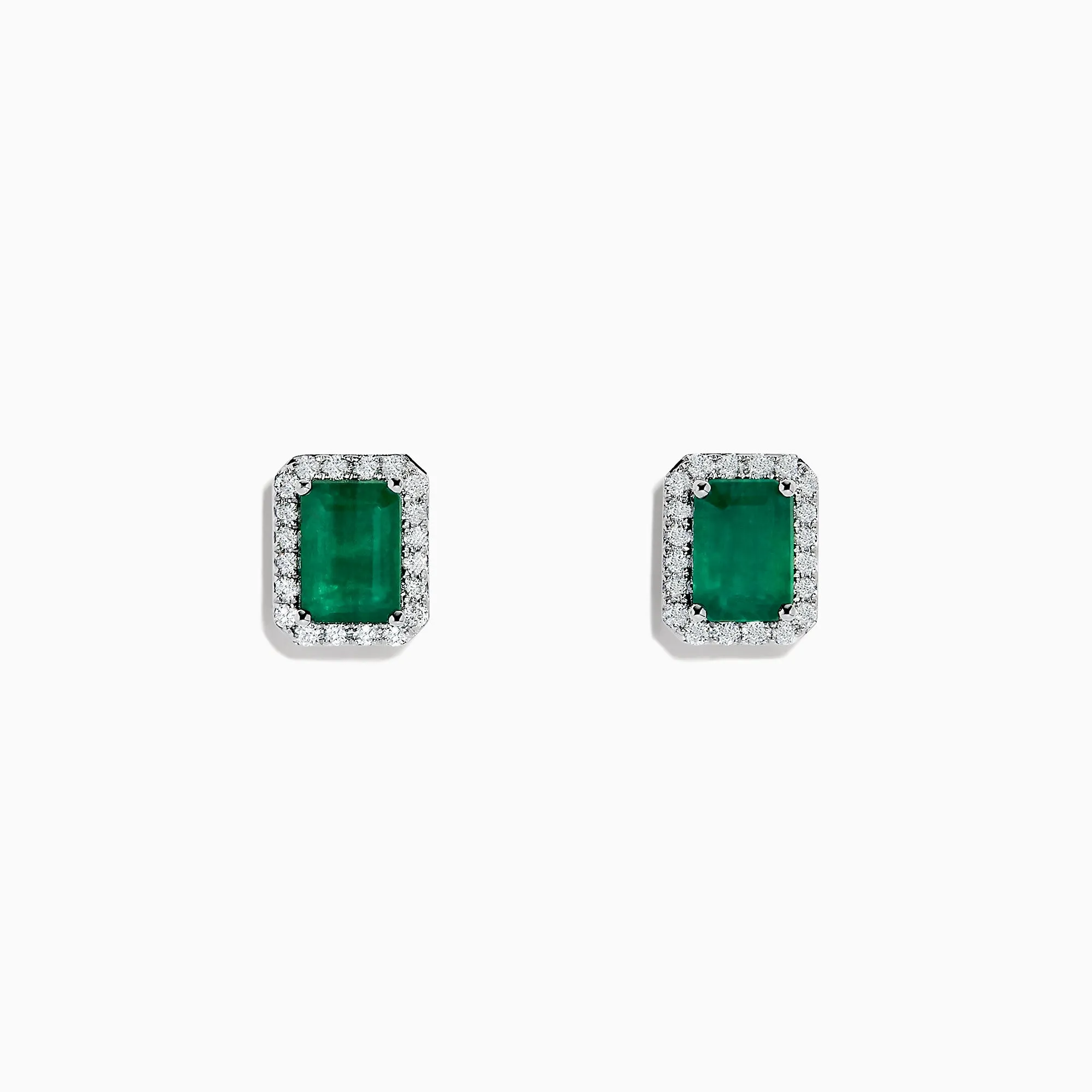 14K White Gold Diamond Halo Emerald Stud Earrings, 2.15 TCW sold by Effy