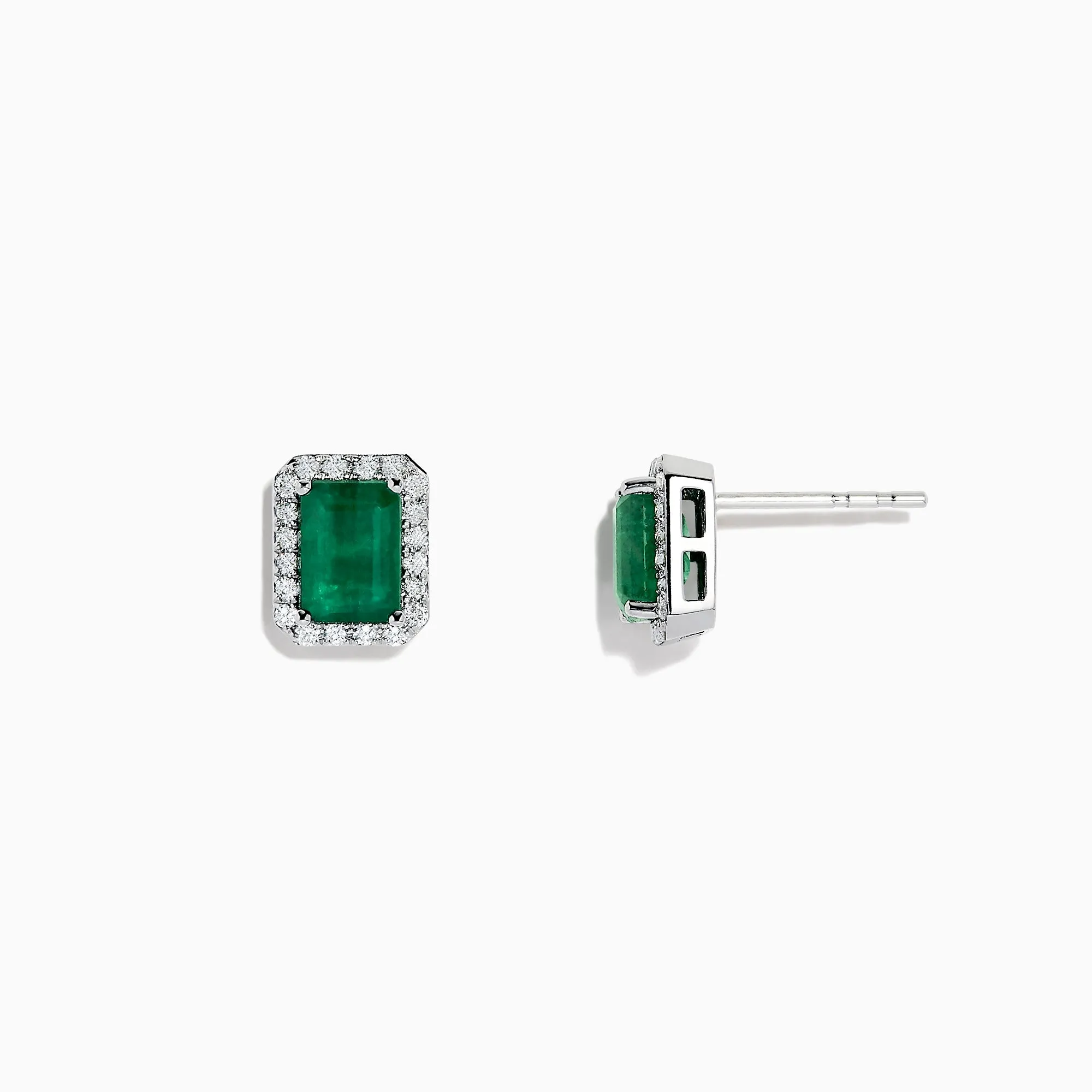 14K White Gold Diamond Halo Emerald Stud Earrings, 2.15 TCW sold by Effy product image thumbnail 2
