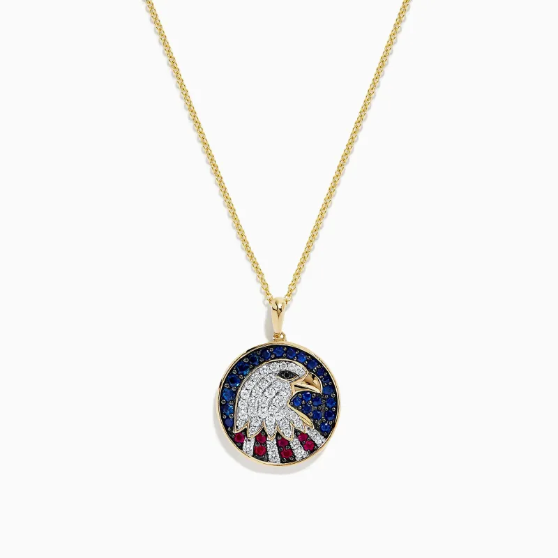 Novelty 14K Gold Ruby, Sapphire & Diamond Eagle Head Pendant, 1.06 TCW sold by Effy