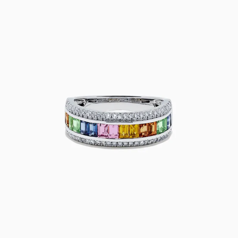 Watercolors 14K White Gold Multi Sapphire and Diamond Ring, 1.69 TCW sold by Effy