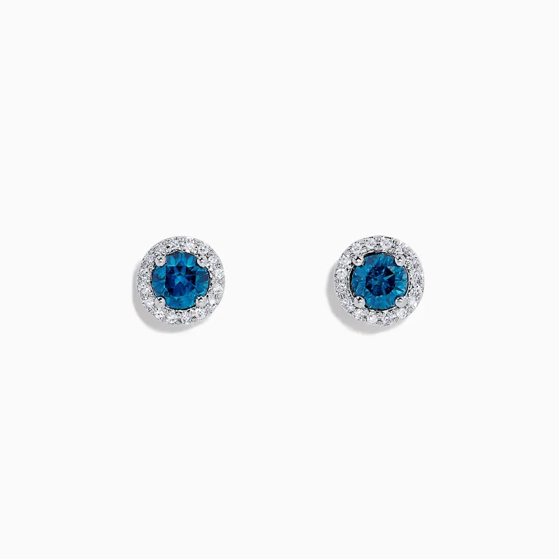 Bella Bleu 14K Gold Blue and White Diamond Stud Earrings, 0.71 TCW sold by Effy
