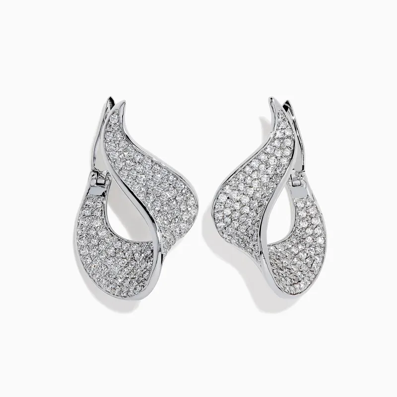 Pave Classica 14 Karat White Gold Diamond Earrings, 2.25 TCW sold by Effy