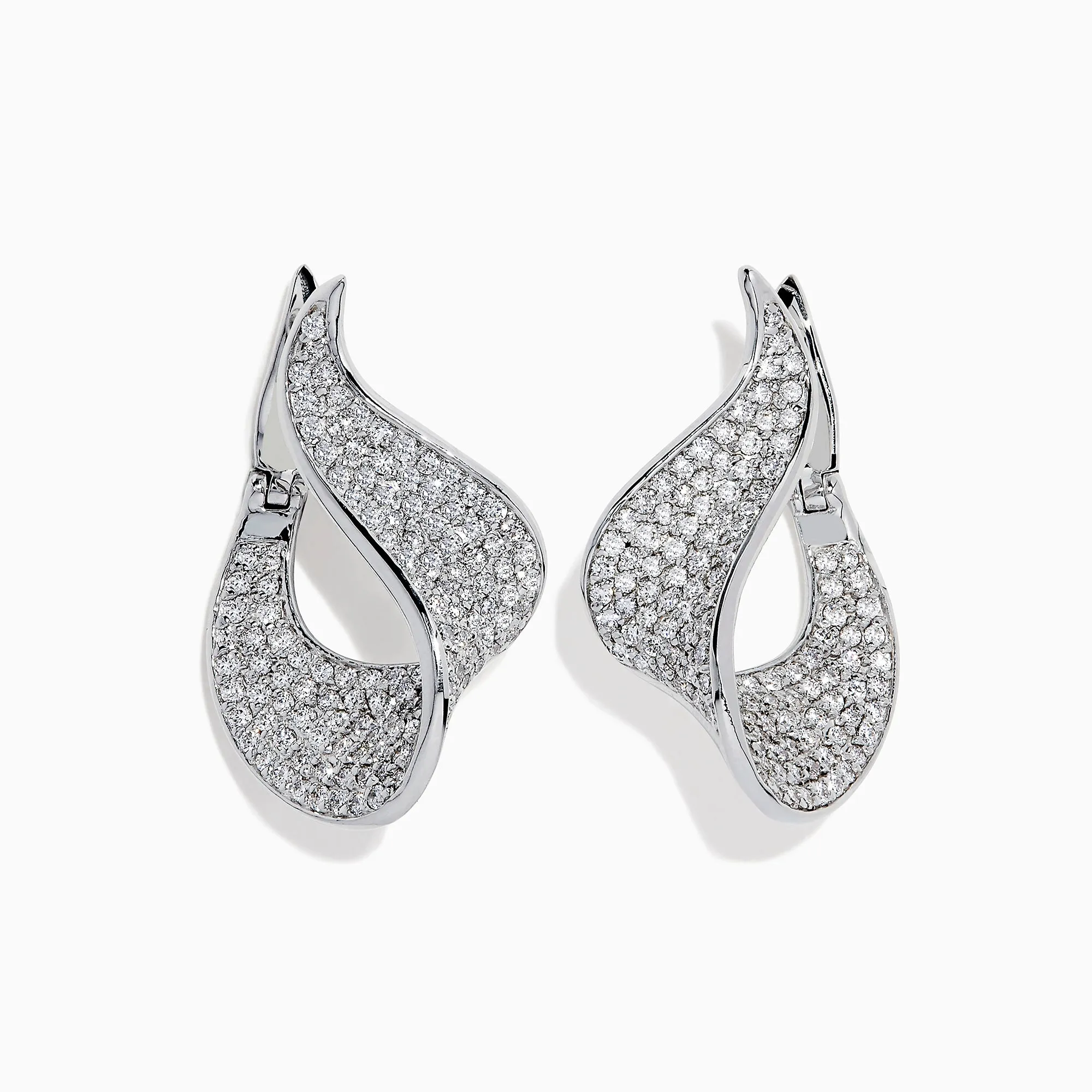 Pave Classica 14 Karat White Gold Diamond Earrings, 2.25 TCW sold by Effy