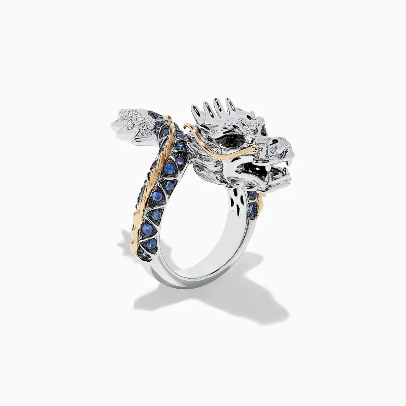 Safari Sterling Silver and 14K Gold Sapphire Dragon Ring, 0.79 TCW sold by Effy
