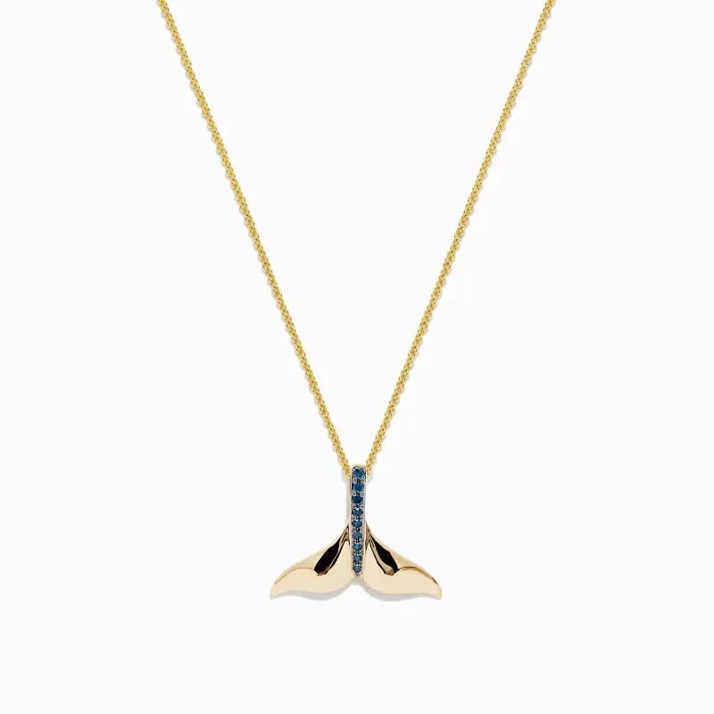 Seaside 14K Yellow Gold Blue Diamond Whale's Tail Pendant, 0.05 TCW sold by Effy