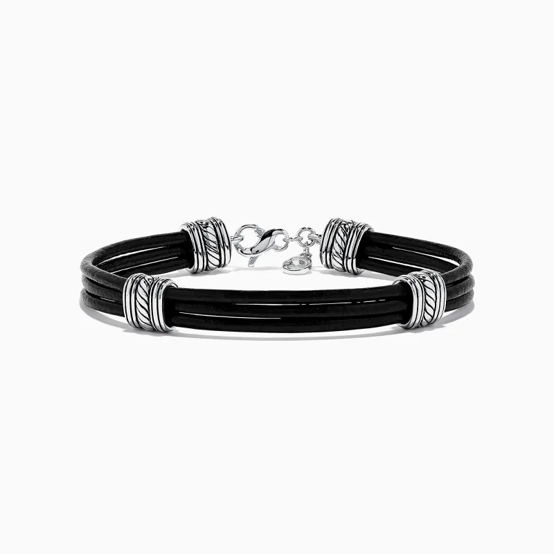Men's 925 Sterling Silver and Leather Bracelet sold by Effy