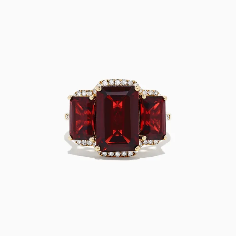 Bordeaux 14K Yellow Gold Garnet and Diamond Three Stone Ring, 8.62 TCW sold by Effy