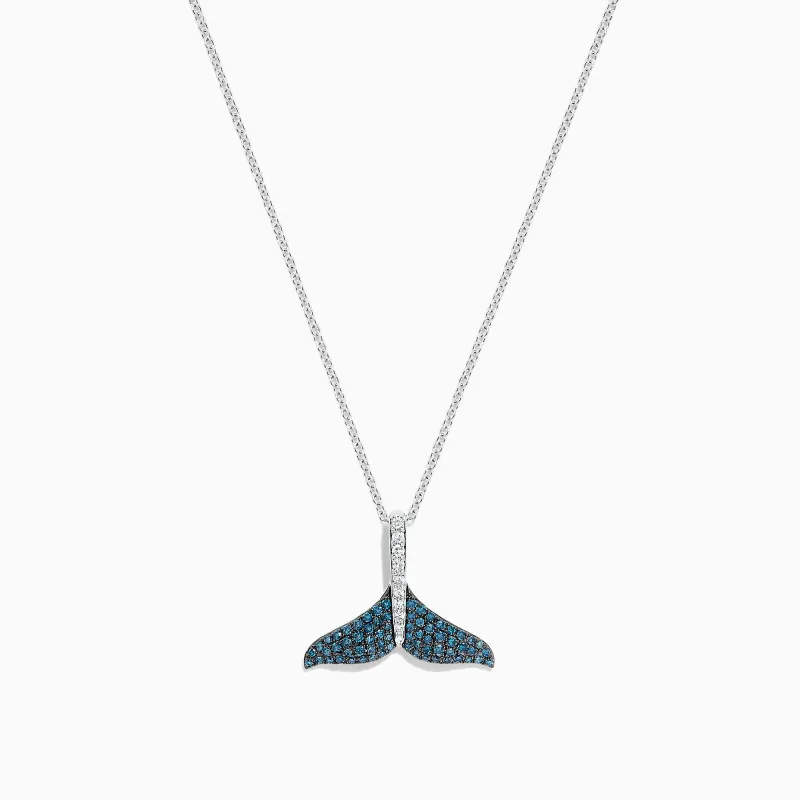 Seaside 14K Gold Blue and White Diamond Whale's Tail Pendant, 0.28 TCW sold by Effy