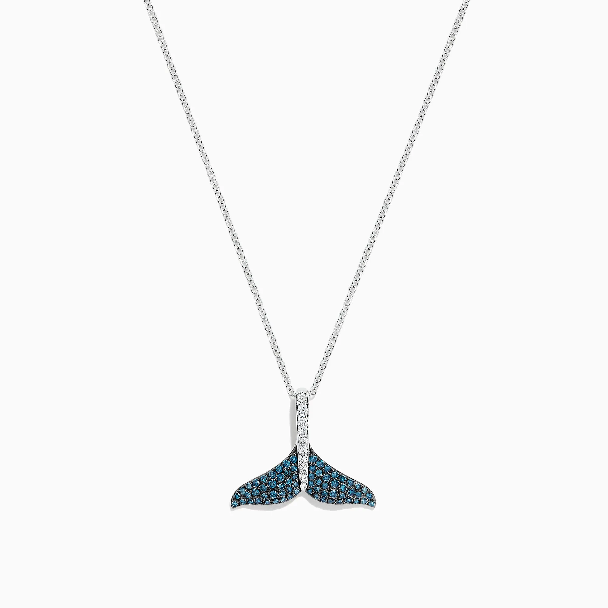 Seaside 14K Gold Blue and White Diamond Whale's Tail Pendant, 0.28 TCW sold by Effy
