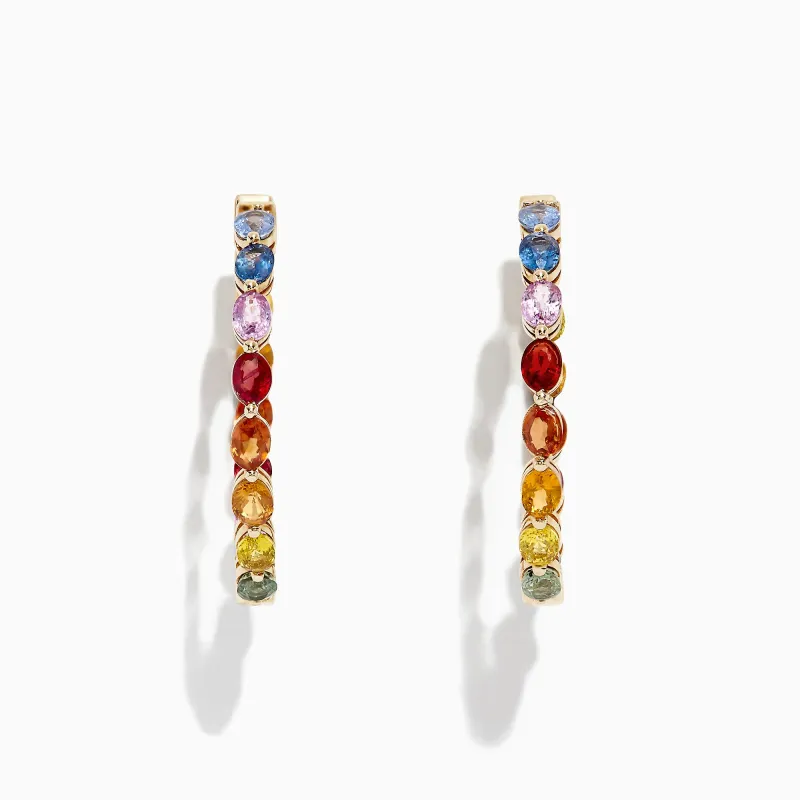 Watercolors 14K Yellow Gold Multi Sapphire 1" Hoop Earrings, 6.18 TCW sold by Effy