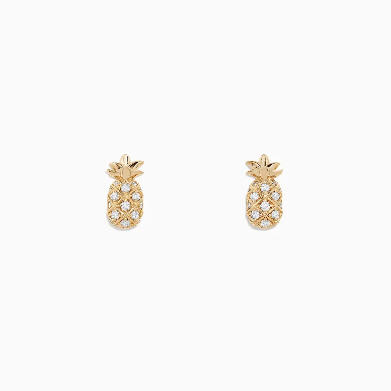 Novelty 14K Yellow Gold Diamond Pineapple Earrings, 0.27 TCW sold by Effy