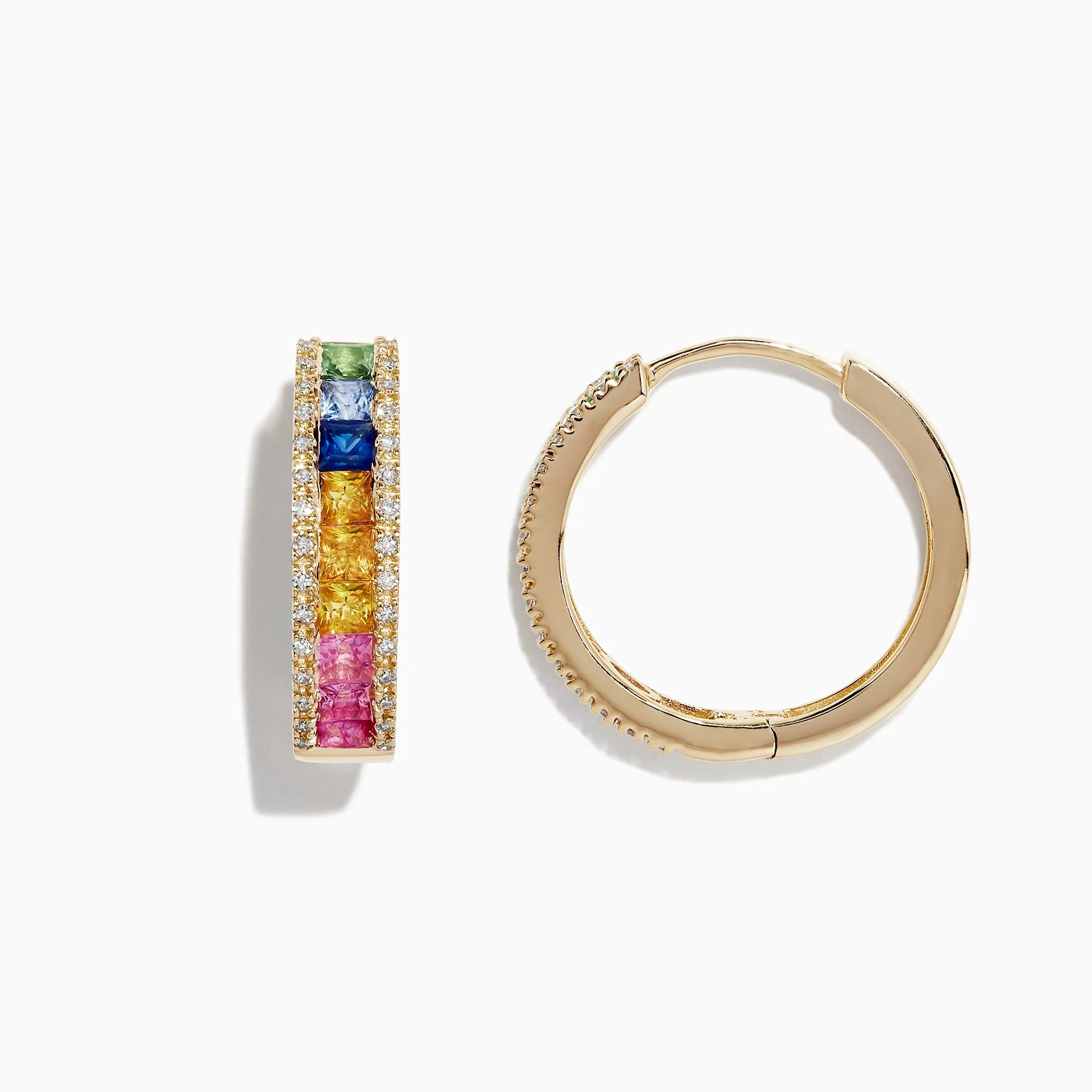 Watercolors 14K Gold Multi Sapphire & Diamond 3/4" Hoop Earrings, 2.63 TCW sold by Effy product image thumbnail 2