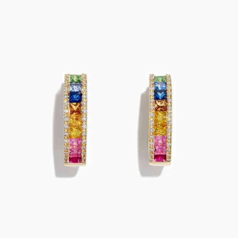 Watercolors 14K Gold Multi Sapphire & Diamond 3/4" Hoop Earrings, 2.63 TCW sold by Effy