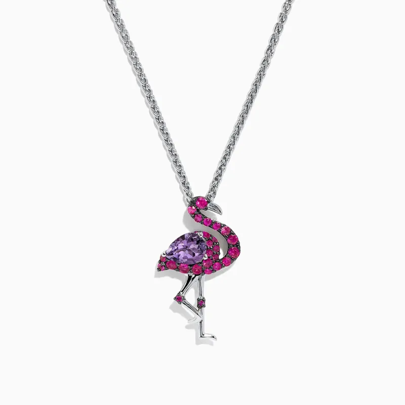 Safari Sterling Silver Pink Sapphire and Amethyst Flamingo Pendant, 1.88 TCW sold by Effy