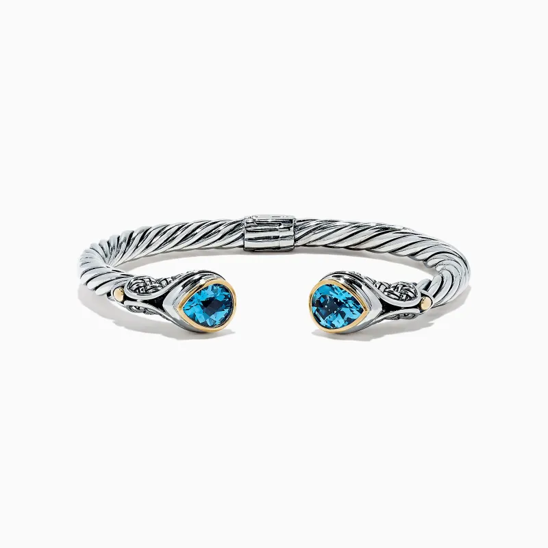 925 Sterling Silver & 18K Gold Blue Accented Topaz Bangle, 5.20 TCW sold by Effy