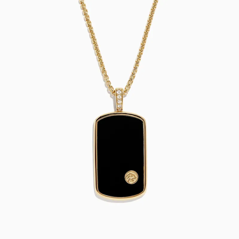 Men's 14K Yellow Gold Onyx and Diamond Dog Tag Pendant, 1.00 TCW sold by Effy