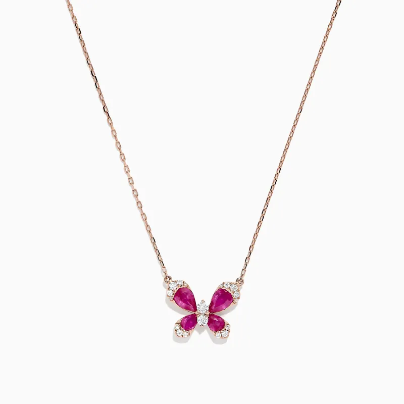 Nature 14K Rose Gold Ruby and Diamond Butterfly Necklace, 1.62 TCW sold by Effy