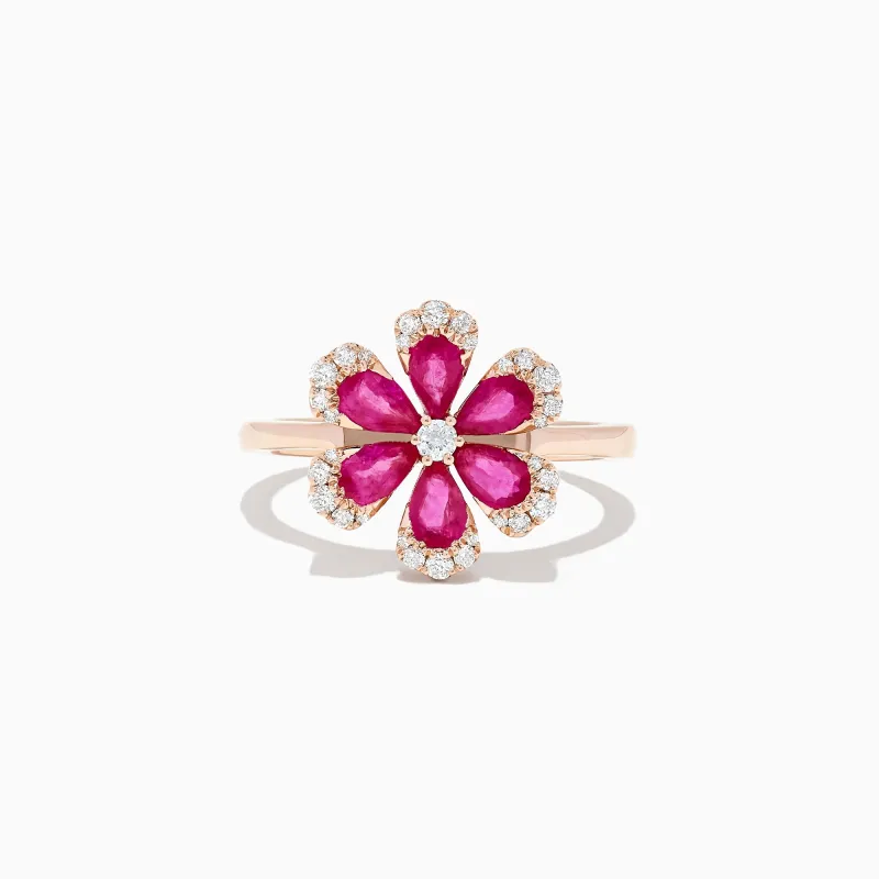 Nature 14K Rose Gold Ruby and Diamond Flower Ring, 1.76 TCW sold by Effy