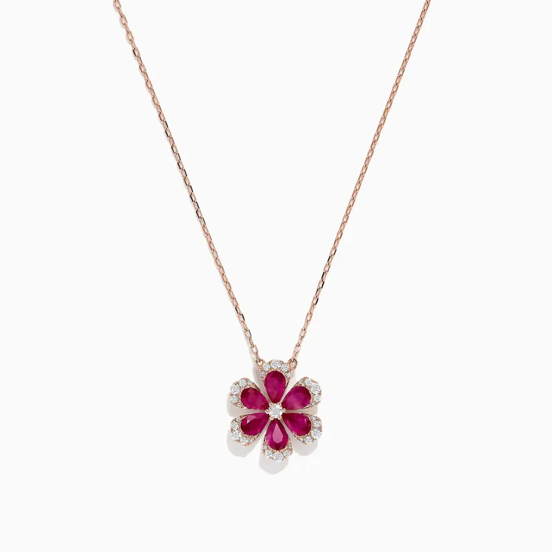 Nature 14K Rose Gold Ruby and Diamond Flower Necklace, 1.91 TCW sold by Effy