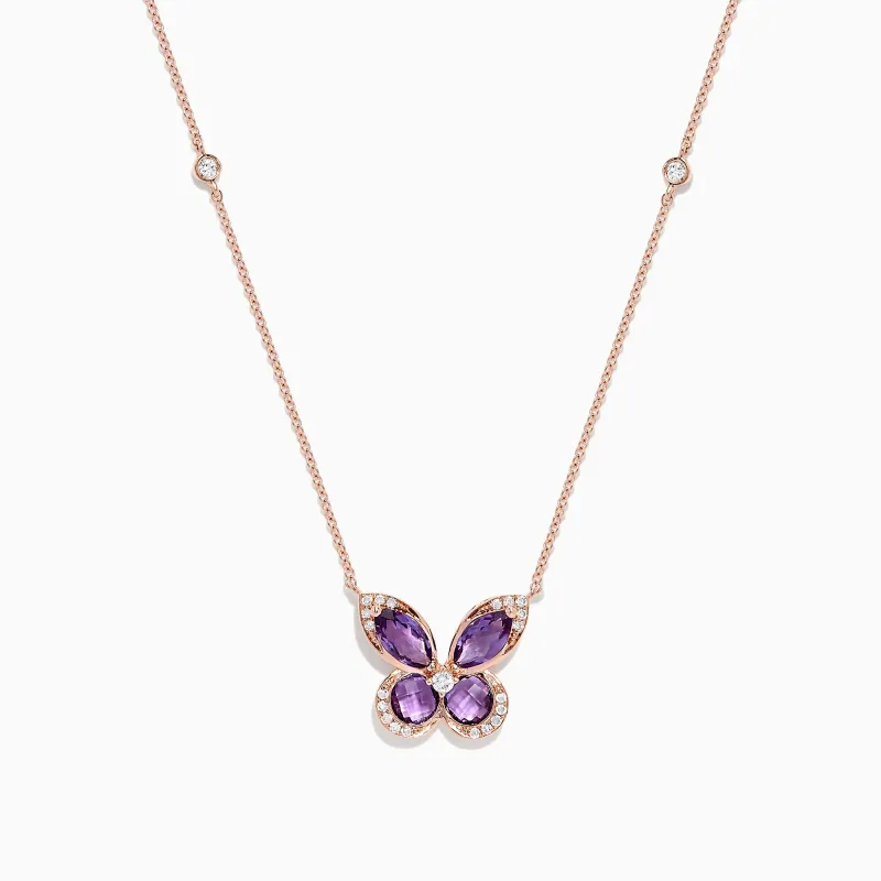 Nature 14K Rose Gold Amethyst and Diamond Butterfly Necklace, 1.27 TCW sold by Effy