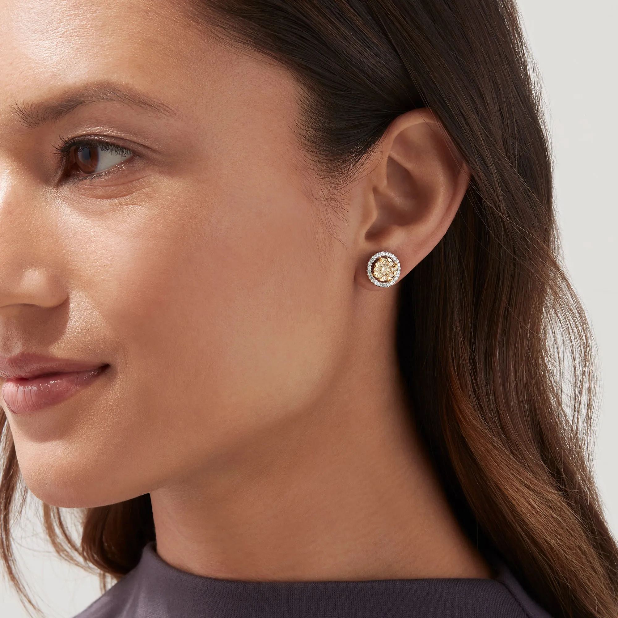 Canare 14K Two Tone Gold Yellow Diamond Bouquet Halo Earrings, 0.98 TCW sold by Effy product image thumbnail 2